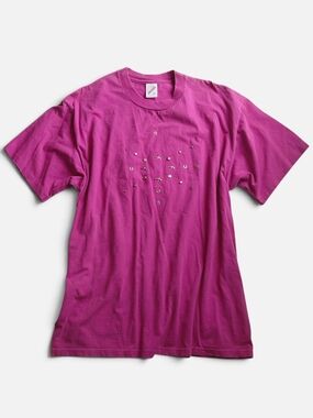 Vintage 90s Jerzees Embellished Magenta Pink Tee - XL Western
